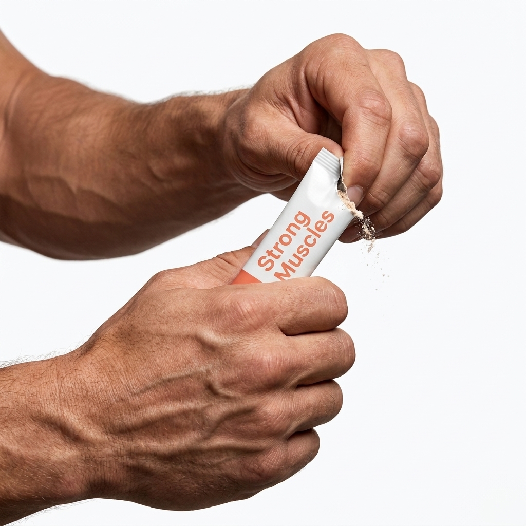 Tearing open a Strong Muscles stick